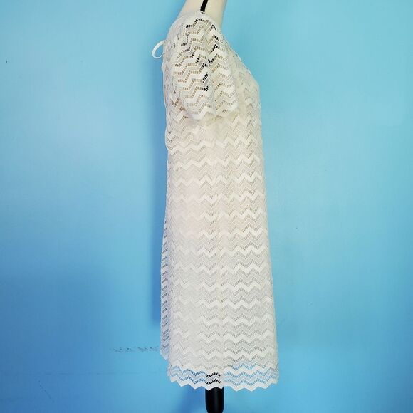 Loft White Chevron Lacey Lined Short Sleeve Dress - Picture 4 of 8